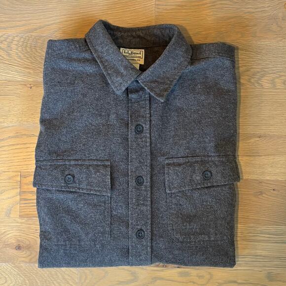LL Bean Traditional Fit Chamois Flannel Shirt Gray Mens Size Medium - Picture 7 of 7